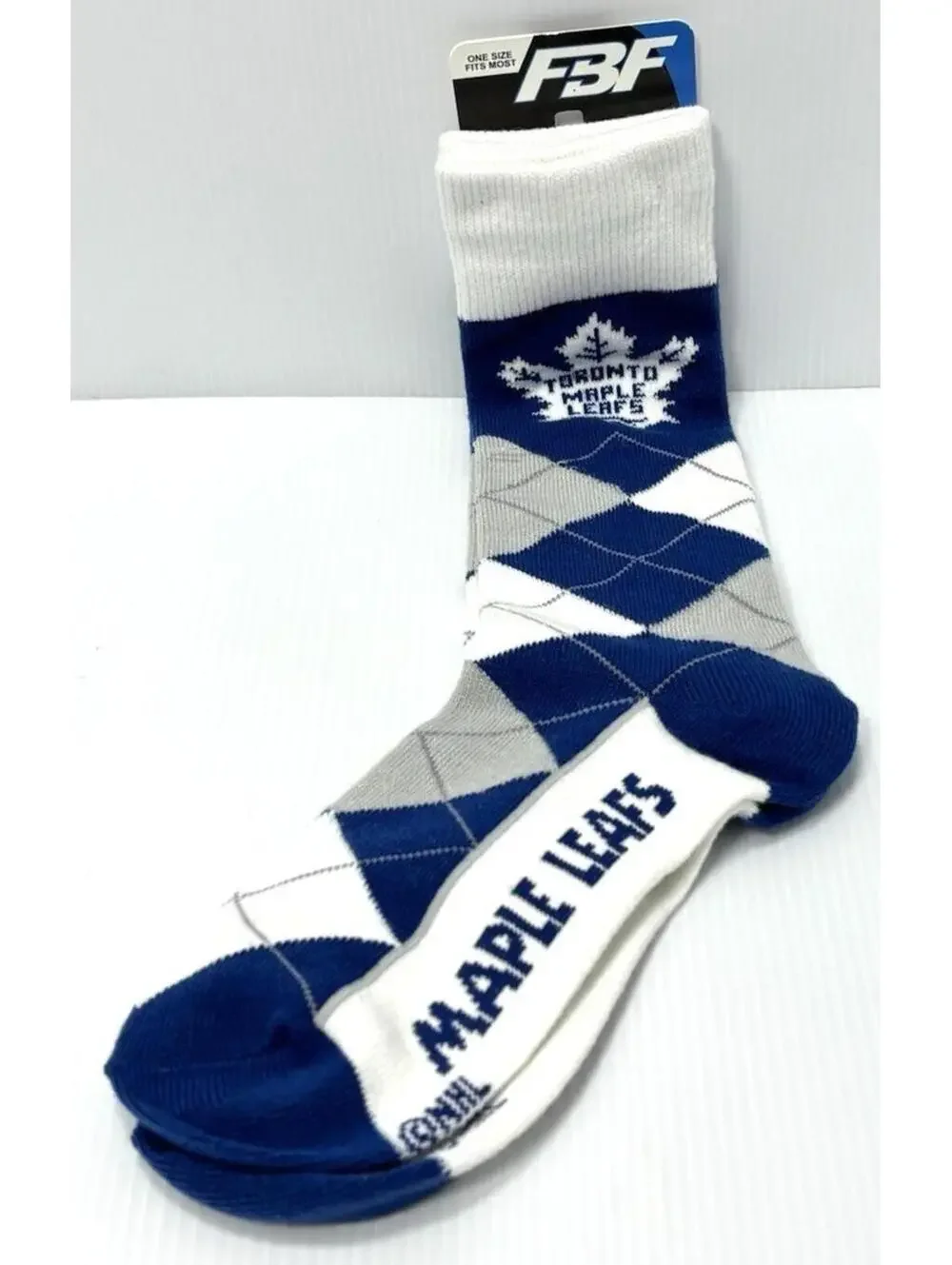 Toronto Maple Leafs NHL Argyle Crew Socks Blue White Gray FBF Originals New